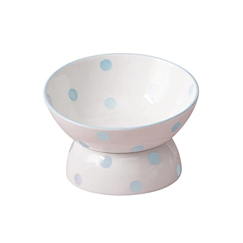 Qianly Geneigter, erhöhter Katzennapf aus Keramik, schräger Porzellan-Haustiernapf, Snacknapf, einfaches Reinigungszubehör, Katzenfütterung, Blauer Punkt von Qianly