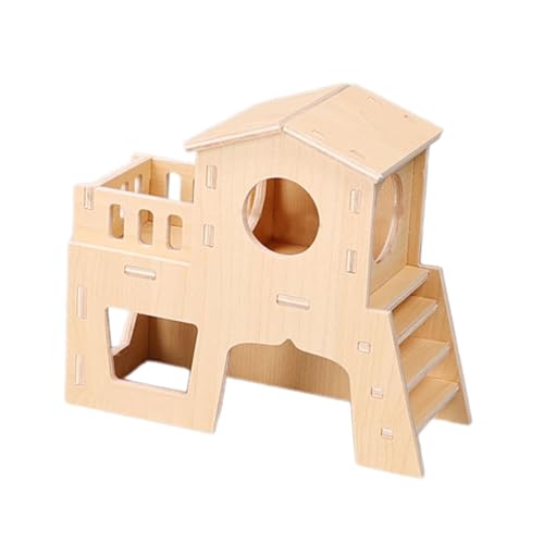 Qianly Hamsterhaus aus Holz, handgefertigt, Versteck, kleine Haustiere, Spielhütte für Meerschweinchen, Zwerghamster, Geschichtliches Haus von Qianly