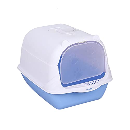 Qianly Haustier-Katzentoilette mit hohen Seiten, geschlossener Töpfchen-Toilettenbehälter, inklusive Löffel mit Tor, Bettpfanne, Katzentoilette mit Kapuze, Blau von Qianly