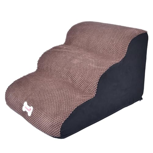 Qianly Hunde Treppe für Haustiere, 3 Stufen, Hunderampe, Abnehmbarer Bezug, geeignet für Innenräume, Maße 40 x 56 x 35 cm, Kaffee von Qianly