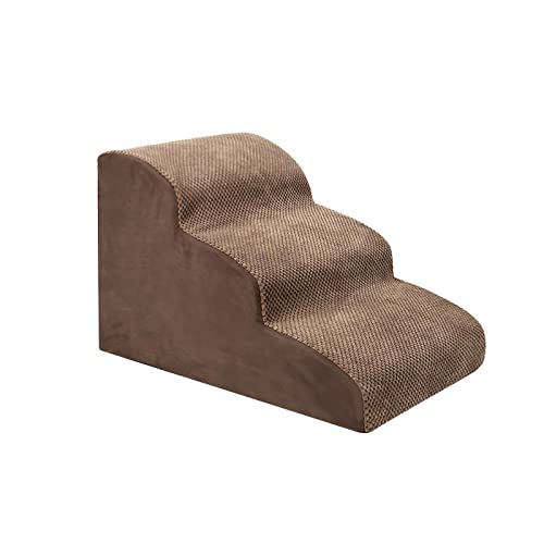 Qianly Hundetreppe für Haustiere, Klappbar, 3 Stufen, rutschfeste Plattform, Geeignet für Kleine Und ältere Hunde, BRAUN von Qianly