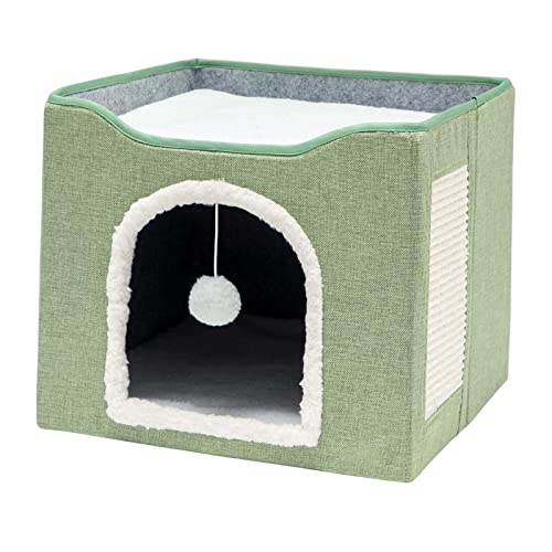 Qianly Katzenbett Nest Interactive Cave Ball Hanging House Komfortables Kratzbrett Kratzbrett Warmer für drinnen und draußen, hellgrün von Qianly