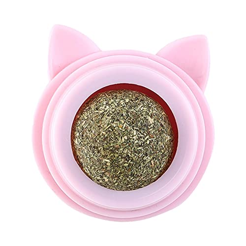Qianly Katzenminze Leckkugel, Reinigungs Nahrungsleckereien Katzenminze Spielzeug 360 Drehbarer Ernährungsball, Selbstklebend, Fest, Süß, Katze Rosa von Qianly