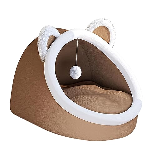 Qianly Katzenschlafplatz mit Spielball Plüschkissen für Katzen, Braun, L Qianly Katzenschlafplatz mit Spielball Plüschkissen für Katzen, Braun, L von Qianly