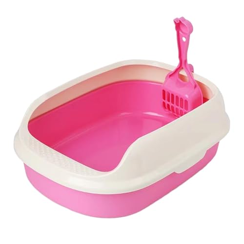 Qianly Katzentoilette, Katzentoilette mit hoher Seite, leicht zu reinigen, für kleine Tiere, Katzentoilette, Pink Rot von Qianly