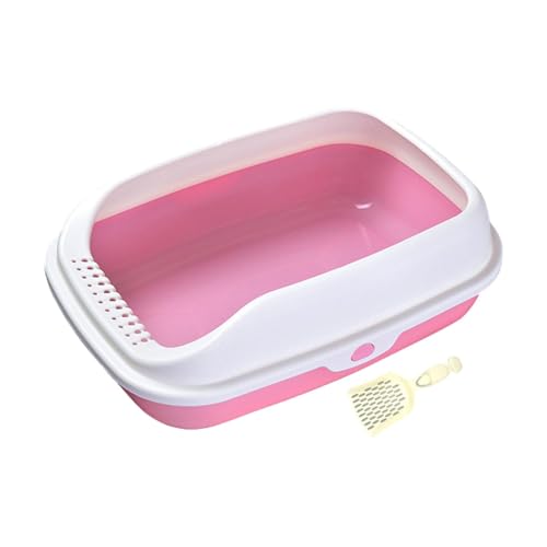 Qianly Katzentoilette, halbgeschlossene Bettpfanne für Katzen, Heimtierbedarf, Katzenstreubehälter, spritzwassergeschützt, für kleine, mittelgroße, rosa mittel von Qianly