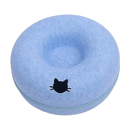 Qianly Katzentunnelbett für Mehrere Katzen, Waschbare Donut Höhle Aus Filz mit Reißverschluss, blau 50cm Qianly Katzentunnelbett für Mehrere Katzen, Waschbare Donut Höhle Aus Filz mit Reißverschluss, blau 50cm von Qianly