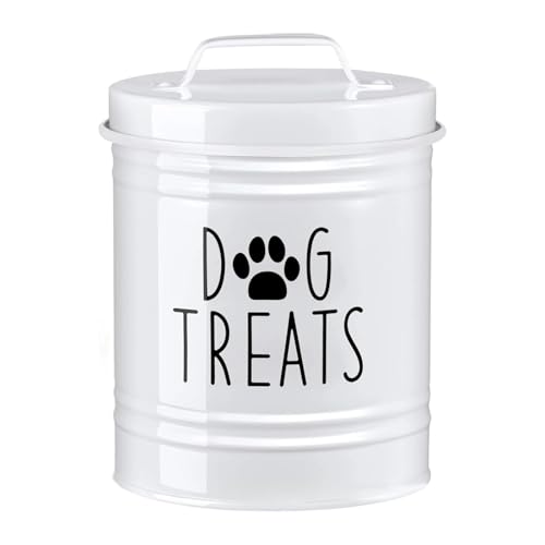 Qianly Metallischer Hundekeks Behälter mit Airtight Deckel Aufbewahrungsbox für Trockenfutter für Haustiere Küchenarbeitsplatte, Weiß von Qianly
