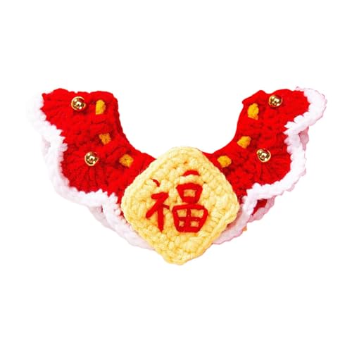 Qianly Neujahrs-Katzenhalsband, Kätzchen-Halskette, Schal, verstellbares handgewebtes Häkel-Lätzchen für Kätzchen, Fu von Qianly