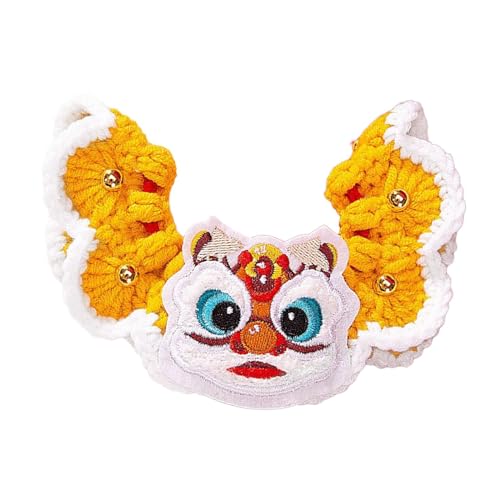 Qianly Neujahrs-Katzenhalsband, Kätzchen-Halskette, Schal, verstellbares handgewebtes Häkel-Lätzchen für Kätzchen, Löwentanz von Qianly