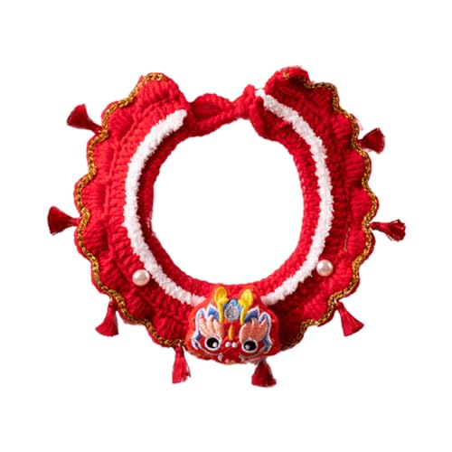 Qianly Neujahrs-Katzenhalsband, gestricktes Katzenhalsband, bequem, dekorativ, handgewebtes Häkel-Lätzchen, Kätzchen-Halskette, Schal, L von Qianly