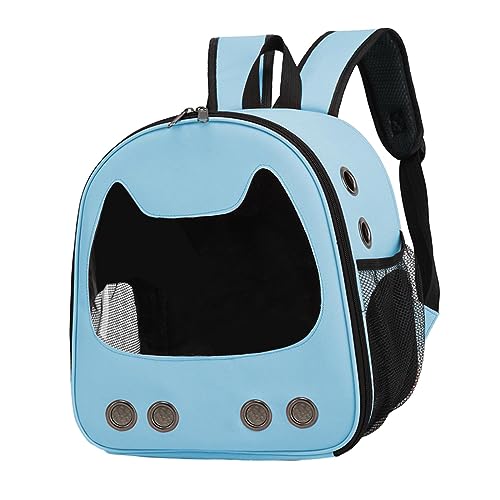 Qianly Rucksack für Haustiere, atmungsaktiv, langlebig, für Kätzchen und Welpen, mit Seitentasche, Faltbare Reisetasche für Haustiere zum Wandern, Blau von Qianly