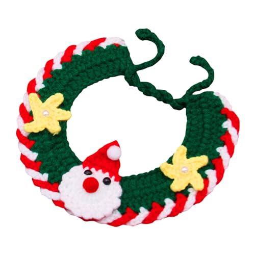 Qianly Strickendes Katzenhalsband, Kätzchen-Halskettenzubehör, Weihnachtskleidung, Urlaub, verstellbares Geschenk, handgewebte Häkel-Lätzchen-Halsbekleidung von Qianly