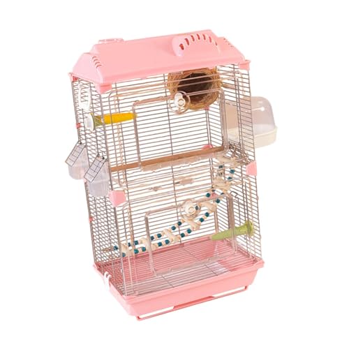 Qianly Vogelkäfig Doppelschicht Großer Papageienkäfig mit Standzubehör für Sittichpapageifische Finken Papageien Grudgie, Rosa von Qianly