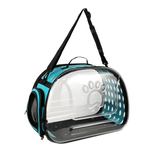 Qianly Zusammenklappbare, weiche Haustiertransportboxen, transparente Katzentransportbox, Handtasche, transparente, abnehmbare, tragbare Katzentragetasche, blau L von Qianly