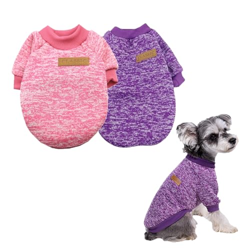 Hundepullover, Fleecemantel, warmer Welpen-Pyjama, weich, klassische Strickwaren, Kleidung, Outfit, Haustierkostüm für Chihuahua, Yorkie, 2 Stück (lila + rosa, XS) von Qiansail
