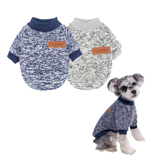 Hundepullover, Fleecemantel, warmer Welpen-Pyjama, weich, klassische Strickwaren, Kleidung, Outfit, Haustierkostüm für Chihuahua, Yorkie (Marineblau + Grau, S) von Qiansail