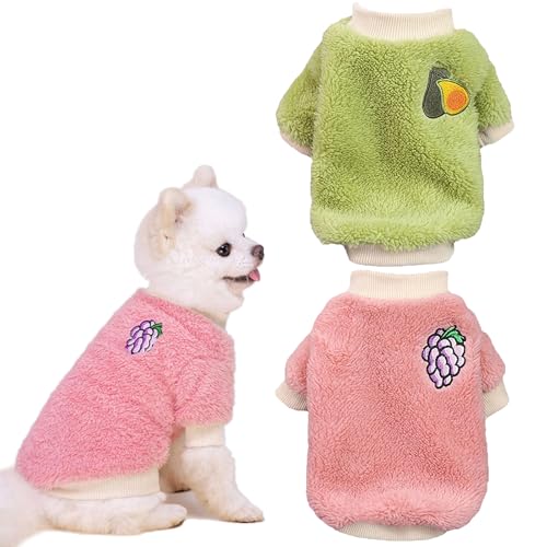 Hundepullover für Hunde, Fleece, Winter, warm, für Welpen, Welpen, Kleidung für kleine Hunde, Katzen, Mädchen, Jungen, Größe XXS (Avocados, Trauben, S) 2 Stück von Qiansail