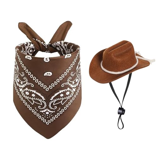 Qiansail Cowboyhut für Hunde, Halloween, Cowboy-Kostüm mit klassischem Bandana, Schal, Haustierzubehör für Cosplay, Party, Weihnachten, Braun, 2 Stück Qiansail Cowboyhut für Hunde, Halloween, Cowboy-Kostüm mit klassischem Bandana, Schal, Haustierzubehör für Cosplay, Party, Weihnachten, Braun, 2 Stück von Qiansail