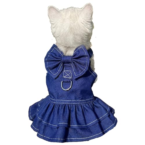 Qiansail Denim-Kleid für Hunde, Sommer-Rock mit Leinen-Ring und niedlicher Schleife, für Katzen, Mädchen, Kleidung, Haustier-Outfits für Welpen, Kätzchen, Größe M Qiansail Denim-Kleid für Hunde, Sommer-Rock mit Leinen-Ring und niedlicher Schleife, für Katzen, Mädchen, Kleidung, Haustier-Outfits für Welpen, Kätzchen, Größe M von Qiansail