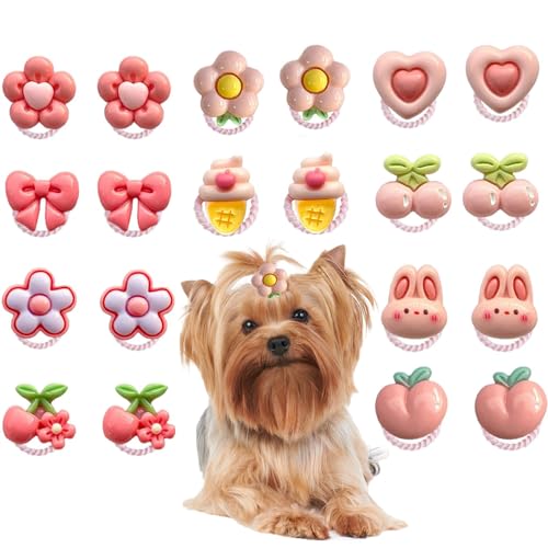 Qiansail Hundehaarschleifen für kleine Hunde, mit Gummibändern, niedliche Blume, Haustierpflege, Haarschmuck für Chihuahuas, Yorkshire (Honig-Pfirsich), 20 Stück von Qiansail