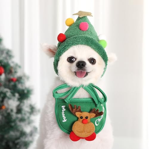 Qiansail Weihnachtskostüm für kleine Hunde, 2-teiliges Set mit Mütze und Lätzchen, warme Kleidung für Hunde und Katzen, Weihnachtsmannmütze, Weihnachtsgeschenk für Hunde, Größe S, Grün Qiansail Weihnachtskostüm für kleine Hunde, 2-teiliges Set mit Mütze und Lätzchen, warme Kleidung für Hunde und Katzen, Weihnachtsmannmütze, Weihnachtsgeschenk für Hunde, Größe S, Grün von Qiansail
