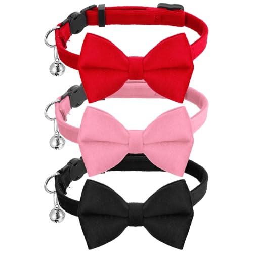Katzenhalsband mit Fliege, Glöckchen, personalisierbar, für kleine Welpen, Sicherheit, verstellbar, abnehmbar, solide, Hochzeit, Haustierzubehör, 3 Stück Katzenhalsband mit Fliege, Glöckchen, personalisierbar, für kleine Welpen, Sicherheit, verstellbar, abnehmbar, solide, Hochzeit, Haustierzubehör, 3 Stück von Qianyu