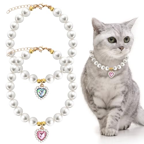 Qianyu 2 Stück Perlenhalsband für Katzen und Hunde Herzförmig Schmuck Haustier Halskette Verstellbarer Umhängegurt Ausgefallene Hochzeit Geburtstagsparty Haustier-Kleid Zubehör Halsband Qianyu 2 Stück Perlenhalsband für Katzen und Hunde Herzförmig Schmuck Haustier Halskette Verstellbarer Umhängegurt Ausgefallene Hochzeit Geburtstagsparty Haustier-Kleid Zubehör Halsband von Qianyu