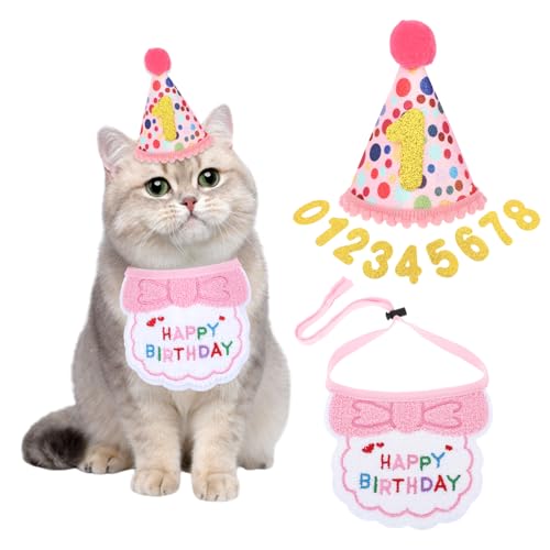 Qianyu Katzen-Geburtstagsparty-Zubehör, Haustier-Geburtstagskrone, Bandana, Schal, Set, personalisierbar, für Mädchen und Jungen, Happy Birthday Party, Zylinder für kleine Hunde, Outfit-Dekorationen, Qianyu Katzen-Geburtstagsparty-Zubehör, Haustier-Geburtstagskrone, Bandana, Schal, Set, personalisierbar, für Mädchen und Jungen, Happy Birthday Party, Zylinder für kleine Hunde, Outfit-Dekorationen, von Qianyu