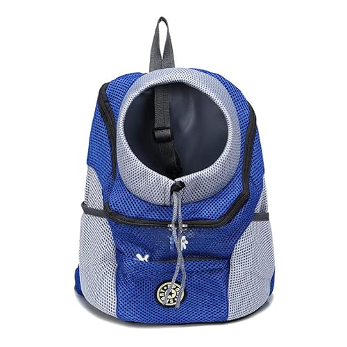 Hundetasche,Tragetasche Hund Außerhalb der doppelten Schulter tragbarer Reiserucksack Outdoor-Haustierhund-Tragetasche Haustier Hund Front Bag Mesh Rucksack Kopf(Blue,30X34X16 cm) von QiaoJun