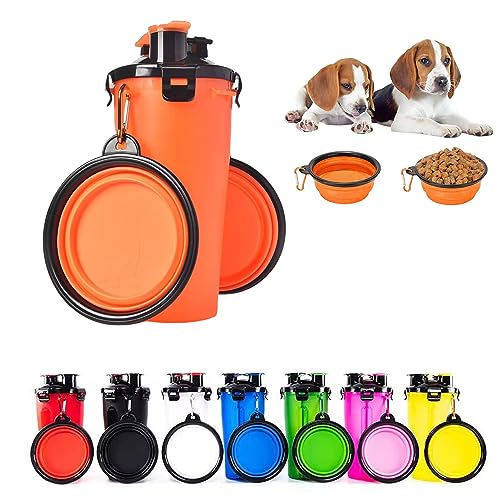 Qiaogle Hundenapf, zusammenklappbare Futternäpfe und Wassernäpfe für Katzen und Hunde, tragbarer Futternapf, Bewässerungsschale, 1 große Aufbewahrungsflasche und 2 x 350 ml Näpfe (orange) von Qiaogle