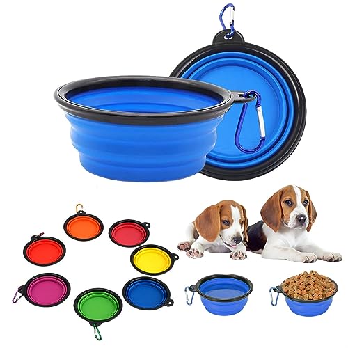 Qiaogle Hundenapf und Haustiernapf, 2 Stück zusammenklappbare Futternäpfe und Wassernäpfe für Katzen Hunde, tragbarer Futternapf für Haustiere, Camping/Wandern/Spazierengehen (L, Blau) von Qiaogle