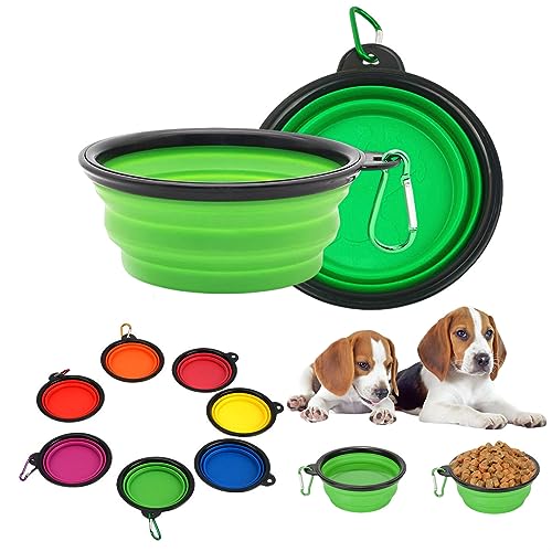 Qiaogle Hundenapf und Haustiernapf, 2 Stück zusammenklappbare Futternäpfe und Wassernäpfe für Katzen Hunde, tragbarer Futternapf für Haustiere, Camping/Wandern/Spazierengehen (M, Grün) von Qiaogle