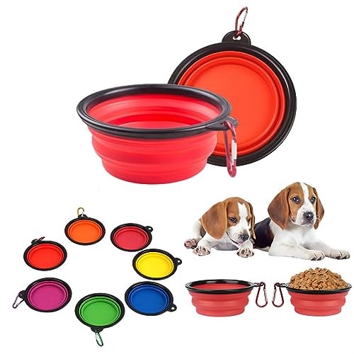 Qiaogle Hundenapf und Haustiernapf, 2 Stück zusammenklappbare Futternäpfe und Wassernäpfe für Katzen Hunde, tragbarer Futternapf für Haustiere, Camping/Wandern/Spazierengehen (M, rot) von Qiaogle