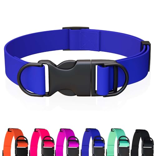 Wasserdichtes Hundehalsband, geruchsdicht und leicht zu reinigen, Gummi-Hundehalsband, kein Ziehen, passend für kleine, mittelgroße und große Hunde, Trainings-Choker (Blau, Größe L (39 - 63 cm) von Qiaosite