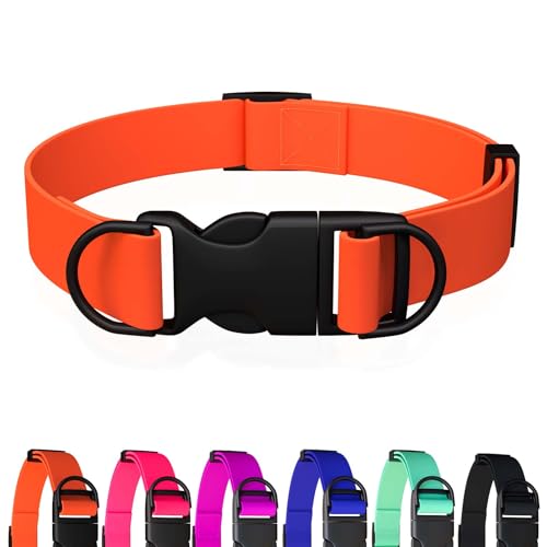 Wasserdichtes Hundehalsband, geruchsdicht und leicht zu reinigen, Gummi-Hundehalsband, kein Ziehen, passend für kleine, mittelgroße und große Hunde, Trainings-Choker (Orange, Größe S (24 - 36 cm) von Qiaosite