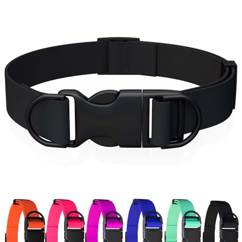 Wasserdichtes Hundehalsband, geruchsdicht und leicht zu reinigen, Gummi-Hundehalsband, kein Ziehen, passend für kleine, mittelgroße und große Hunde, Trainings-Choker (Schwarz, Größe S (24 - 36 cm) von Qiaosite
