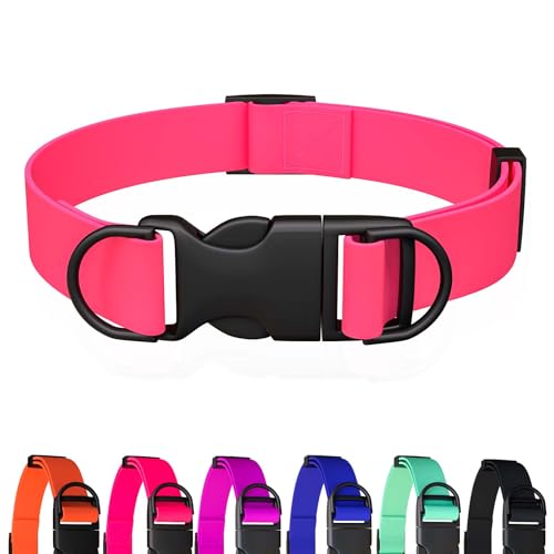 Wasserdichtes Hundehalsband, geruchsdicht und leicht zu reinigen, Gummi-Hundehalsband, kein Ziehen, passend für kleine, mittelgroße und große Hunde, Trainings-Halsband (Rosa, Größe M (30 - 47 cm) von Qiaosite