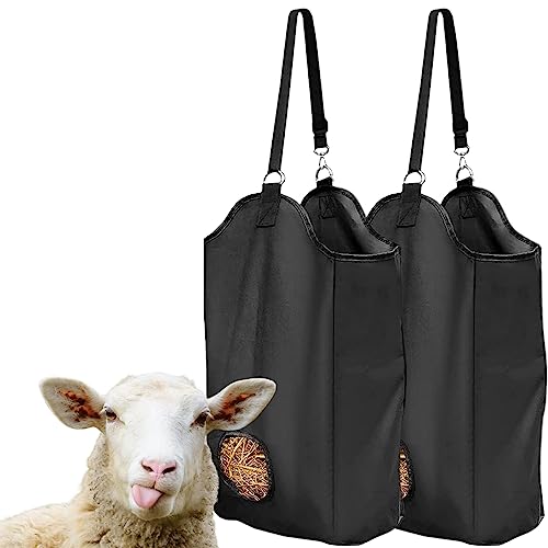 Qicfrk Heu-Futterspender für Ziegen, langsames Füttern für Ziegen, Pferde, Schafe, Esel, Premium-Nylon, Ziegenfutterstation für weniger Heuabfall, Tragetasche mit großer Öffnung für einfaches Befüllen von Qicfrk