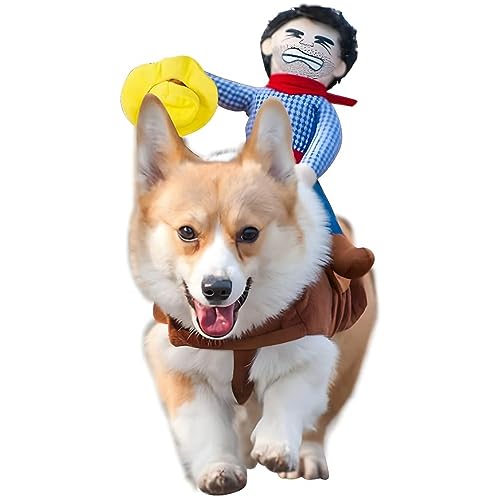 Cowboy Rider Hundekostüm, lustiges Halloween-Haustierkostüm, lustiger Ritter-Stil mit Puppe und Hut, niedliche Hundekleidung für kleine, mittelgroße Hunde, Katzen, Welpen, Cosplay, cooles Outfit, von Qidelong