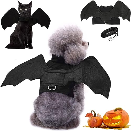 Hunde-Fledermaus-Kostüm, 2 Stück, Halloween-Kostüme, Welpen, Fledermausflügel mit Hundeleine, Hundekleidung für kleine, mittelgroße Hunde, Katzen, Cosplay-Party, Hunde-Outfit, lustige Hundekleidung, von Qidelong
