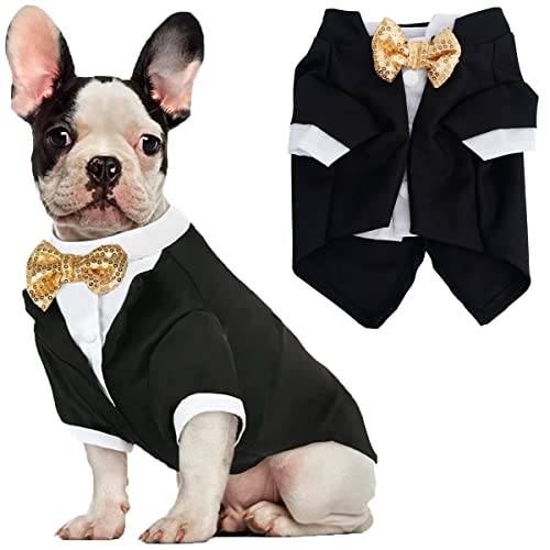 Hunde-Smoking, formelle Hundekleidung, Hemd, Kostüm, Hochzeitskleidung, Party, Fliege, Anzug, Hunde-Outfit für kleine, mittelgroße und große Hunde, Katzen, Welpen-Kleidung, Weihnachtskleidung (M) von Qidelong