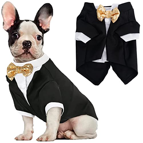 Hunde-Smoking, formelle Hundekleidung, Hemd, Kostüm, Hochzeitskleidung, Party, Fliege, Anzug, Hunde-Outfit für kleine, mittelgroße und große Hunde, Katzen, Welpen-Kleidung, Weihnachtskleidung (XS) von Qidelong