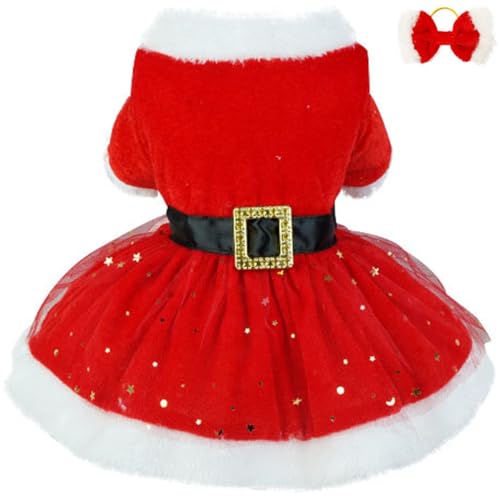 Hunde-Weihnachtskostüm, Welpen-Tüllkleid, witn Scrunchie, Weihnachtsmann, Haustierkleidung, Samtrock, warmes Outfit für kleine, mittelgroße Hunde, Katzen, Hunde-Wintermantel, Thermo-Shirt, von Qidelong