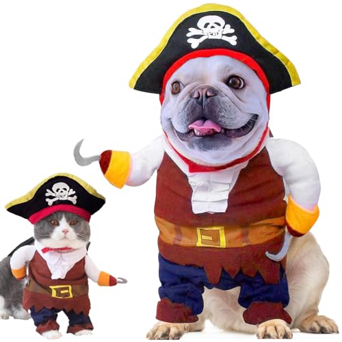 Hundekostüm Fluch der Karibik Stil, Neuheit Haustier Cosplay Lustige Halloween-Kostüme Katze Pirat Kleidung, coole Hundekleidung für kleine bis mittelgroße Hunde Katzen, Corsair Dress Up Party von Qidelong