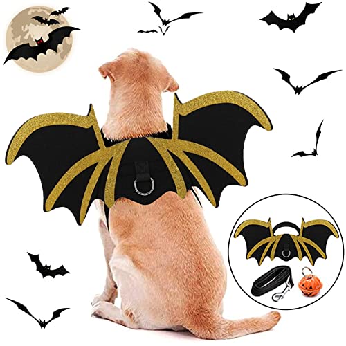 Qidelong Hunde-Halloween-Kostüm, groß, Fledermausflügel mit Leine und Kürbisglocken, Hundefledermaus-Kostüm mit gelbem Goldrand, Party, Cosplay für Hunde, lustige Kleidung, coole Bekleidung Qidelong Hunde-Halloween-Kostüm, groß, Fledermausflügel mit Leine und Kürbisglocken, Hundefledermaus-Kostüm mit gelbem Goldrand, Party, Cosplay für Hunde, lustige Kleidung, coole Bekleidung von Qidelong