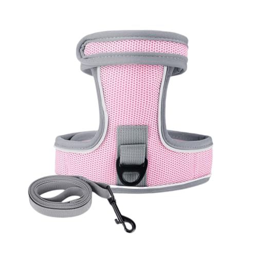 Qiebenav Langlebiges Katzengeschirr, 1 Set, Haustierleine, verstellbares Verschlussband, reflektierend, Katzengeschirr, Traktionsleine, Set für Spaziergänge im Freien, Rosa, Größe M von Qiebenav