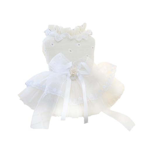 Qiebenav Tragbares Haustierkleid mit Traktionsring, Haustierkleid, bezaubernde Schleife, verziertes Hundekleid, bequemes Katzen-Prinzessinnenkleid mit Traktionsring, Haustierbedarf, Champagner, Größe von Qiebenav