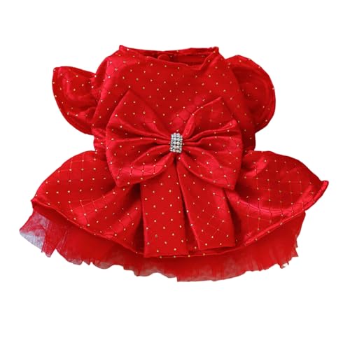 Qiebenav Trendiges, bequemes Haustierkleid, präzise Verkabelung, Haustierkostüm, Haustierkleid, modisch, ausgefallene Hochzeit, Party, Hundekleid mit gerüschten Ärmeln, große Schleife, Dekoration, Rot Qiebenav Trendiges, bequemes Haustierkleid, präzise Verkabelung, Haustierkostüm, Haustierkleid, modisch, ausgefallene Hochzeit, Party, Hundekleid mit gerüschten Ärmeln, große Schleife, Dekoration, Rot von Qiebenav