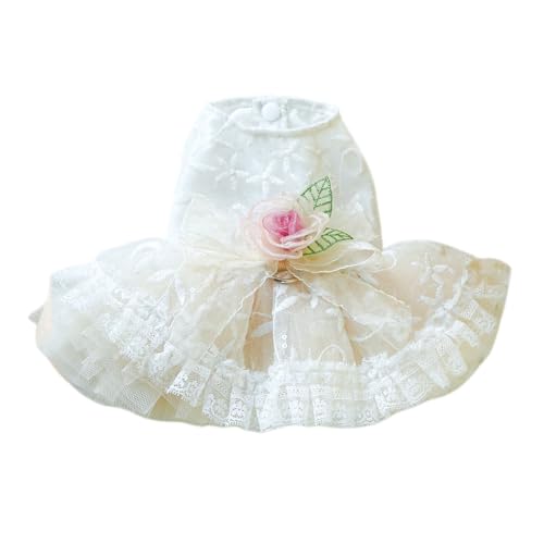 Qiebenav Waschbares Haustierkleid mit Traktionsschlaufe, atmungsaktiv, bequem, Hundeprinzessin, 3D-Blumendekoration, Netz-Spleißen, Beige, M von Qiebenav
